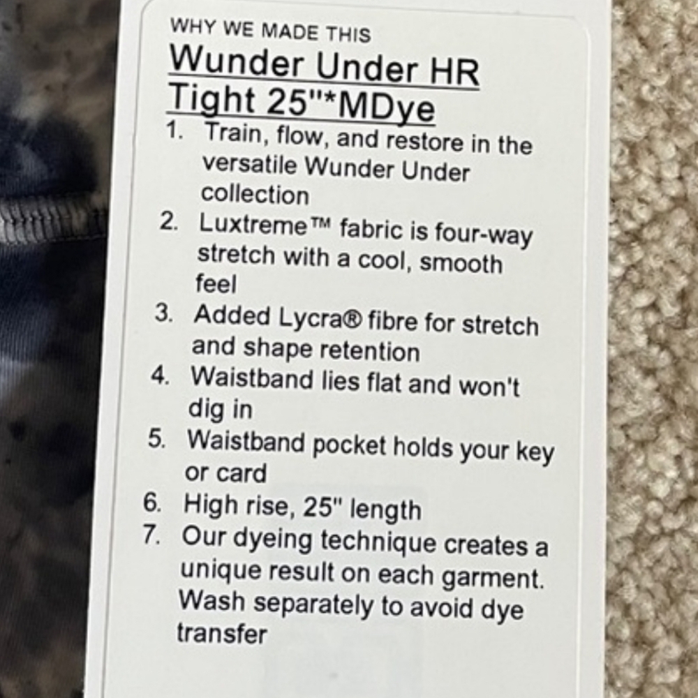 Lululemon Wunder Under HR Tight 25" Gray and White Tie-Dye Leggings, 12 - Picture 6 of 6